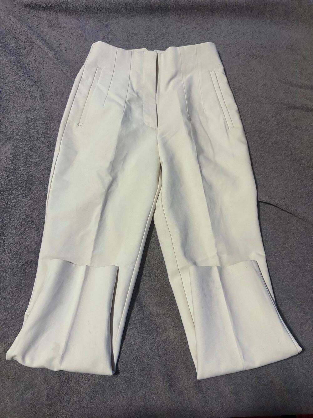 Zara Pants Womens S High Rise Pleated Cuffed Cropped Dress Trousers White - Picture 1 of 3